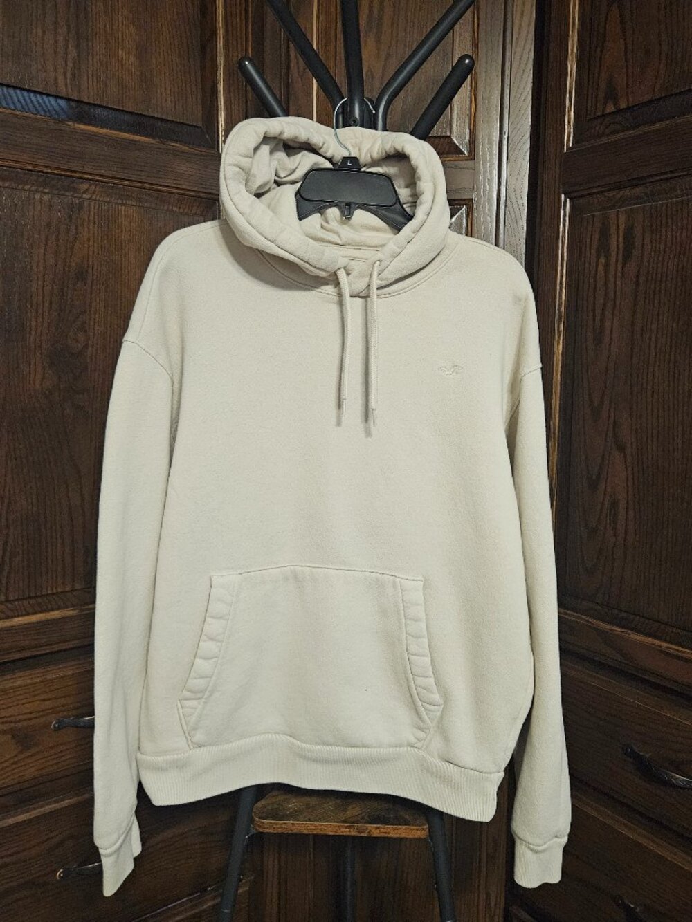Hollister Men’s Large Cream Logo Pullover Hoodie Beige Neutral
